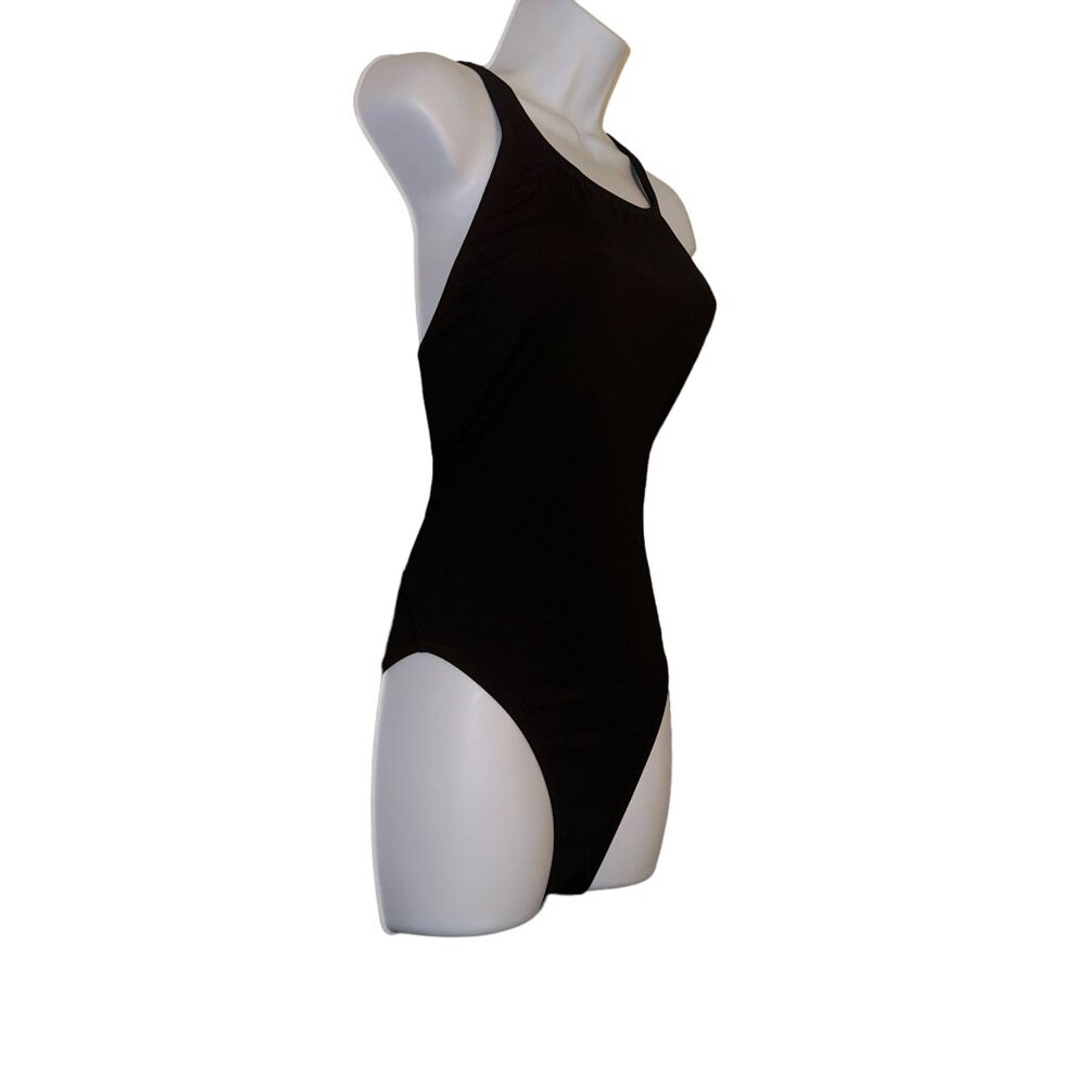 NWT Speedo Endurance + One Piece Swimsuit Womens 30 Solid Flyback Black Training - Picture 4 of 9